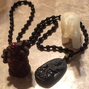 Black Beaded Necklace with Buddha Pendant